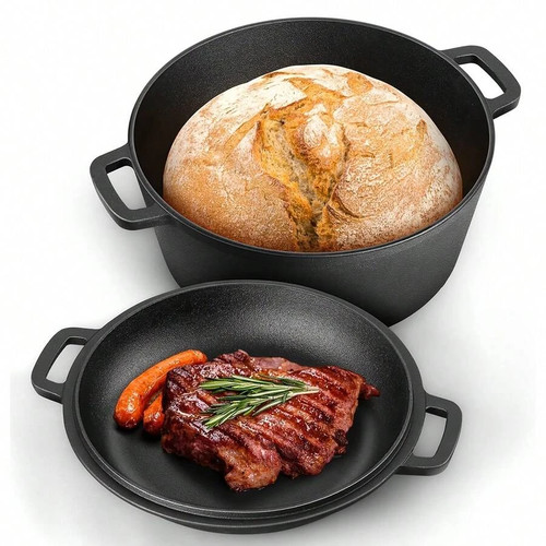 New 5qt black cast iron - 2-in-1,
